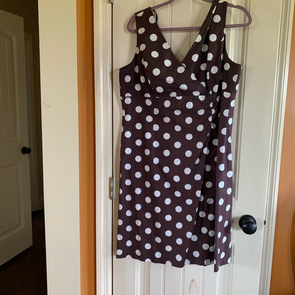 Brown dress with white polka dots